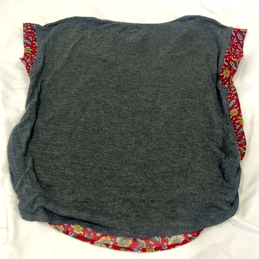 Anthropologie Tiny V-neck floral front back gray ruched top size XS - Picture 10 of 11